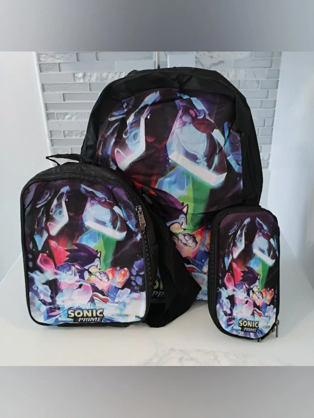 3FER NEW Sonic Prime Backpack Set w/ Lunchbox & Pencil Case
